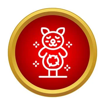 White teddy bear icon on red round button Stock Illustration