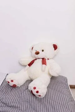 White teddy bear sitting front view Stock Photos