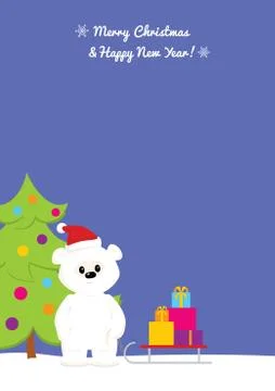 White teddy bear sled with presents A4 Stock Illustration