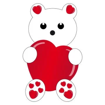 White teddybear with heart on white background Stock Illustration