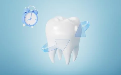 White teeth and arrows. Teeth whitening and oral care concept. 3d rendering. 스톡 일러스트
