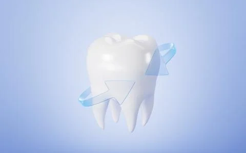 White teeth and arrows. Teeth whitening and oral care concept. 3d rendering. 스톡 일러스트