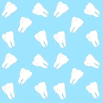 White teeth on blue background. Vector dental seamless pattern. Vector illust Stock Illustration