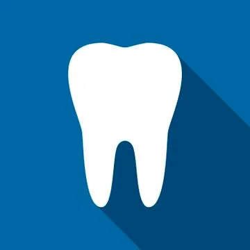 White Teeth icon on blue background with long whadow. Vector Stock Illustration