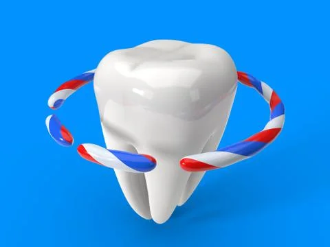 White teeth with tooth paste around it. on blue background. 3d illustration Stock Illustration