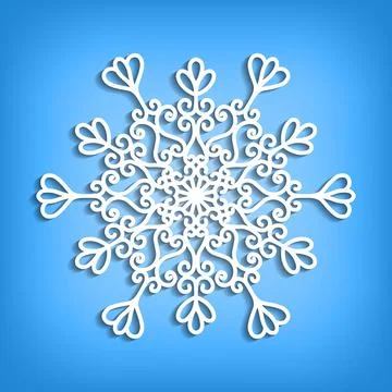 White template snowflake with shadow on blue background. Isolated snowflakes Stock Illustration