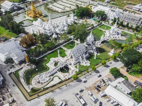 White Temple Drone Perspective Stock Photos