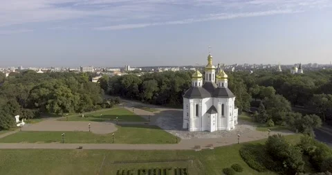 White temple on a hill in Chernihiv Stock Footage 234746367
