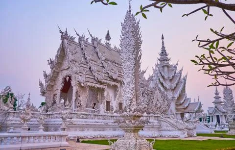 White Temple in soft evening light, Chiang Rai, Thailand Stock Photos