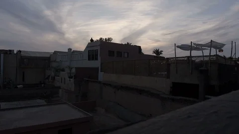 White tent floating at the wind in Marrakech town center at sunset. 库存影片 104818775