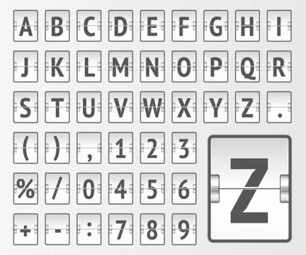 White terminal mechanical scoreboard regular alphabet with numbers to display Stock Illustration