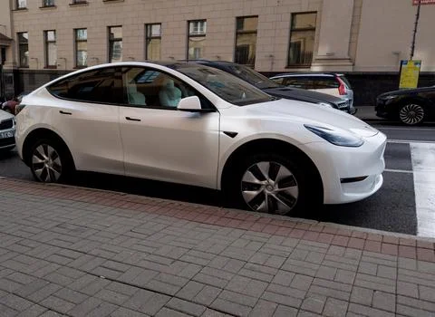 White Tesla Model Y Stock Photos