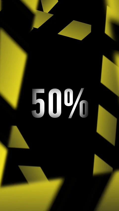 White with text 50 % off and yellow striped cross line Stock Footage 289797601