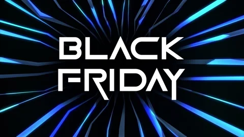 White text Black Friday on blue neon tunnel. Tech digital Friday. Space sal.. Stock Footage 283483220
