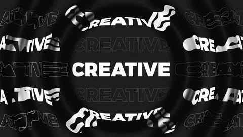 White text Creative on black background. Black and white monochrome kinetic t Stock Illustration