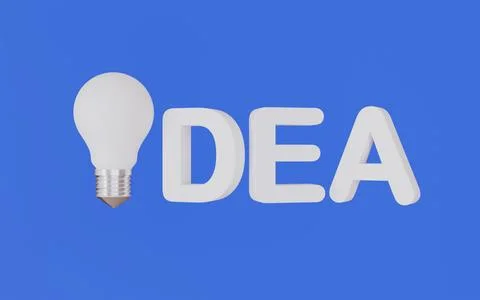 White text idea with glowing yellow lightbulb, Success and idea concept Stock Illustration