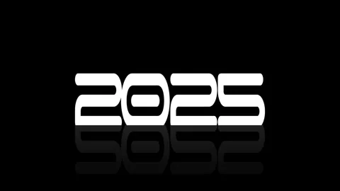 White text numbers 2025 on a black background with transition and reflectio.. Stock Footage 290075108