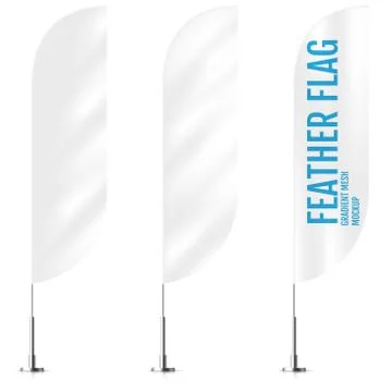 White textile feather banner flags. Banner flag mockups set. Feather concept. Stock Illustration