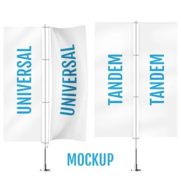 White textile universal banner flags. Banner tandem flag mockups set. Dual co Stock Illustration