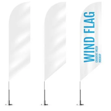White textile wind banner flags. Banner wind flag mockups set. Set of vector Stock Illustration
