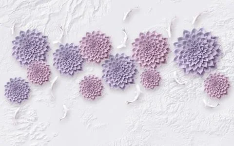 White textured background, white fish, abstract pink and lilac geometric buds Stock Illustration
