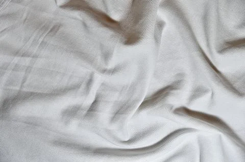 White Textured Cotton Fabric Texture with Soft Folds Background Stock Photos