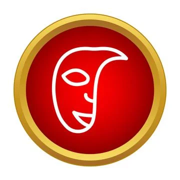 White theatrical half mask icon in red simple style button Stock Illustration