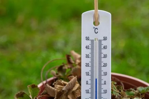 White thermometer on a green background Stock Photos
