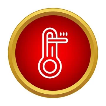 White thermometer icon showing high temperature on red button 스톡 일러스트