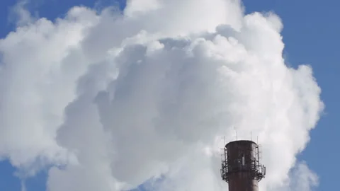 White thick steam is poured from a pipe of enormous diameter Stock Footage 89067814