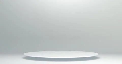 White Thin Circle Shaped Podium on a Soft Gray Studio Background. 3D Render Illustrazione stock