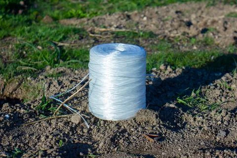 The white thread coil placed on the ground Stock Photos