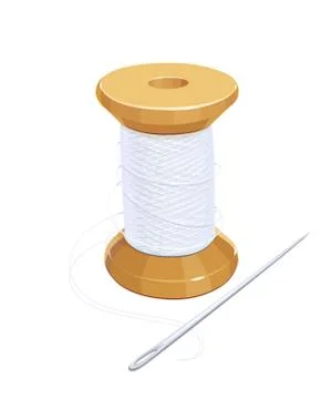 White thread reel with needle. Cotton for needlework. Sewing tools. Isolated Stock Illustration