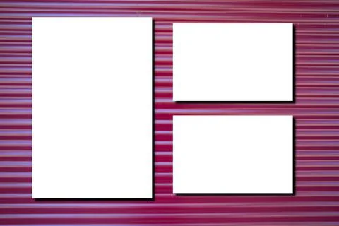 White three blank paper sheet with shadow on red pink wooden plank panel shut Stock Photos