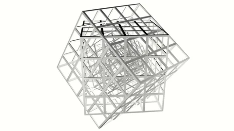 White three-dimensional cubes rotate relative to each other. 3D rendering Video stock 94831014