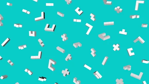 White three-dimensional figures from cubes slowly fly on a turquoise background. Stock Footage 101669075
