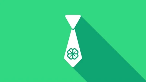 White Tie with four leaf clover icon isolated on green background. Necktie and Stock Footage 146952007