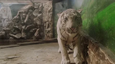 White tiger attacks in the zoo Stock Footage 160344144