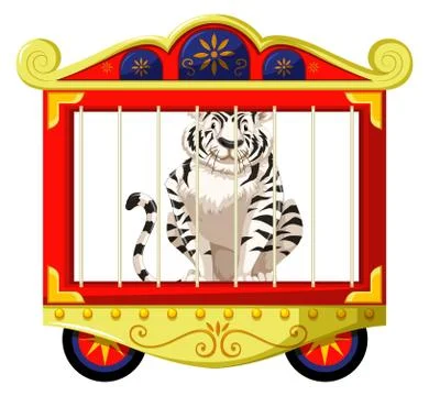 White tiger in circus cage Illustrazione stock