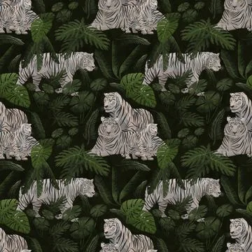White tigers seamless digital pattern イラスト素材