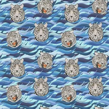 White tigers seamless digital pattern Stockillustratie