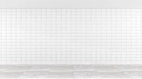 White tile wall with ceiling and porcelain stoneware floor in bathroom 3d render Stock Illustration