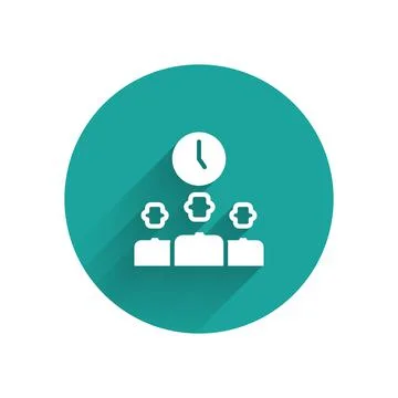 White Time Management icon isolated with long shadow. Clock and gear sign Stock-Illustration