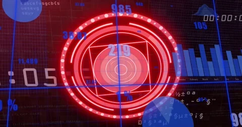 White timer counting, red HUD reticle pulsing and rotating while blue bars Stock Footage 326101379