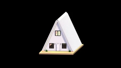 White tiny a frame house, 3D animation. Real estate and mortgage concept. Stock Footage 262265335