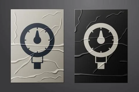 White Tire pressure gauge icon isolated on crumpled paper background. Checking Stock Illustration