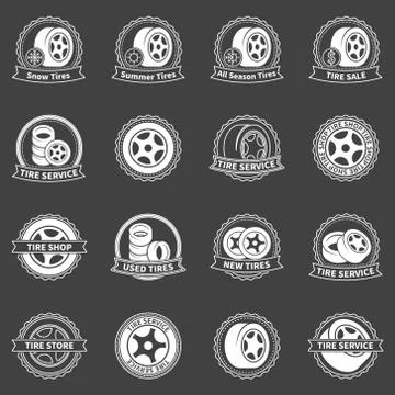 White tire vector emblems or badges Stock Illustration
