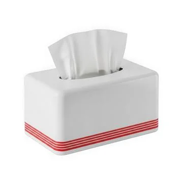 A white tissue box with red stripes on the bottom and a tissue sticking out Stock Illustration