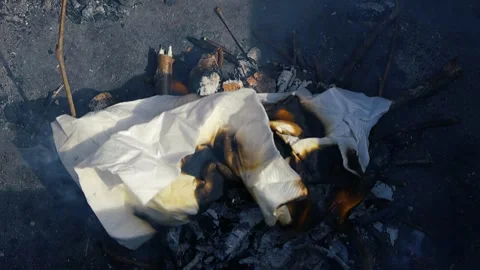 White Tissue Paper Burning Turning into Black Ash Stock Footage 334648670