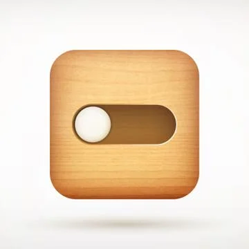 White toggle switch app icon on rounded corner wooden square Illustrazione stock